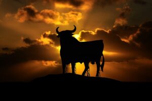 Der spanische Osborne-Stier im Sonnenuntergang